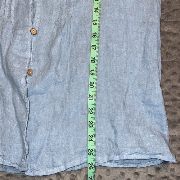 Lungo L'Arno medium 100% linen blue scoop neck button down 3/4 Roll Tab Sleeve - Picture 5 of 12